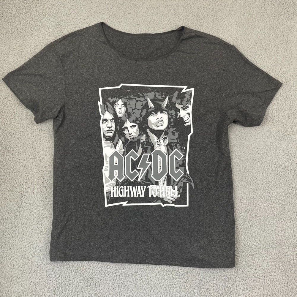 AC-DC Highway To Hell Shirt Women 2XL Gray Rock Band Scoop Neck Tee